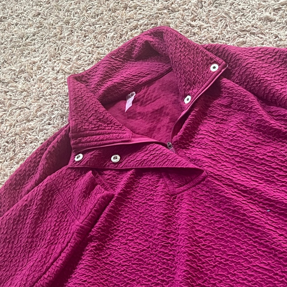 Vively Magenta Pink Quilted Textured Quarter Zip Pullover Sweatshirt Womens 1X